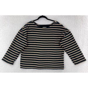 Madewell Black Tan Luxe Long Sleeve Shirt Womens Pullover Casual Size Large‎